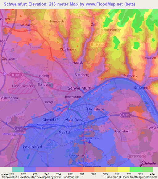 Schweinfurt,Germany Elevation Map
