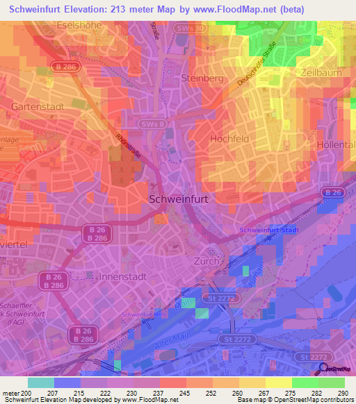 Schweinfurt,Germany Elevation Map