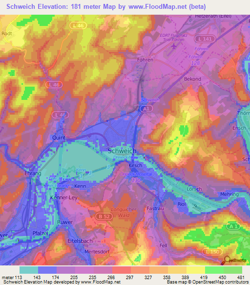 Schweich,Germany Elevation Map