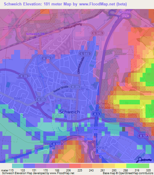 Schweich,Germany Elevation Map