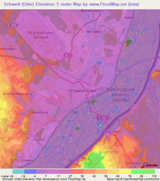 Schwedt (Oder),Germany Elevation Map