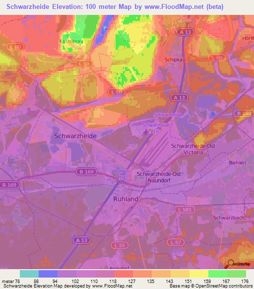 Schwarzheide,Germany Elevation Map