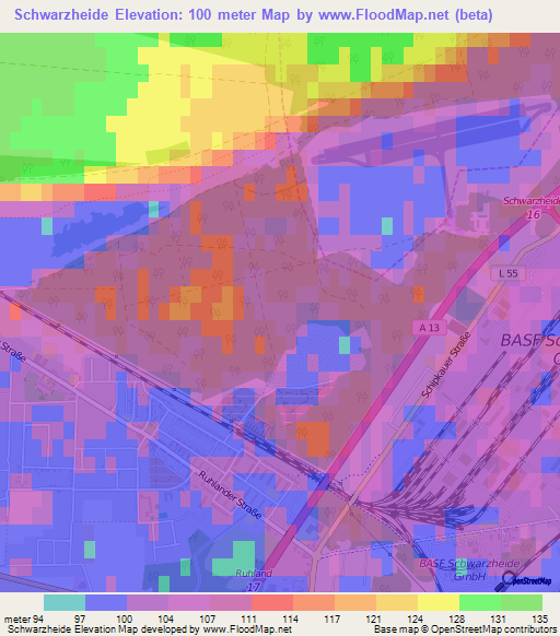 Schwarzheide,Germany Elevation Map