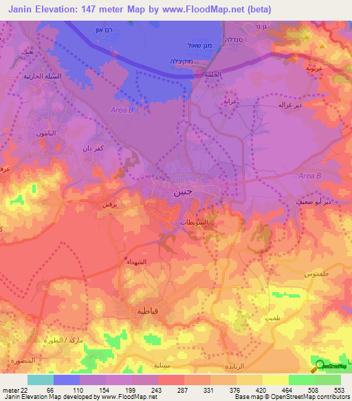 Janin,Palestinian Territory Elevation Map