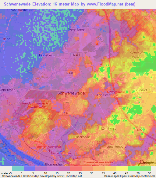 Schwanewede,Germany Elevation Map