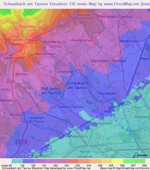 Schwalbach am Taunus,Germany Elevation Map