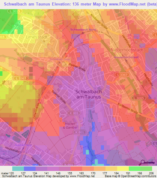 Schwalbach am Taunus,Germany Elevation Map