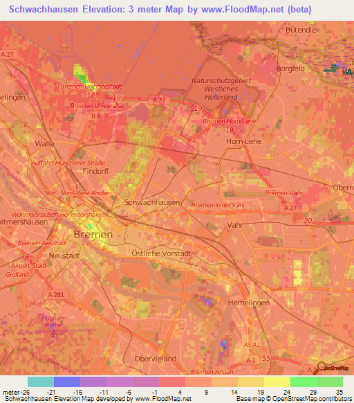 Schwachhausen,Germany Elevation Map