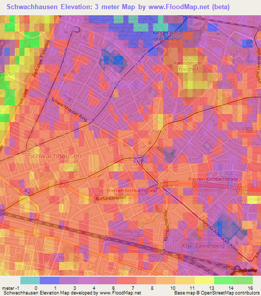 Schwachhausen,Germany Elevation Map