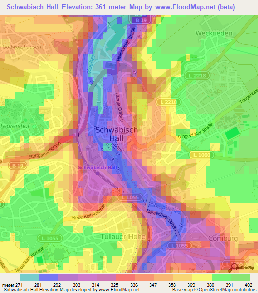 Schwabisch Hall,Germany Elevation Map