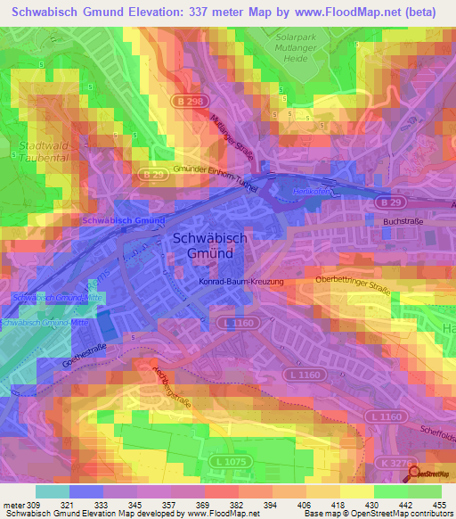 Schwabisch Gmund,Germany Elevation Map