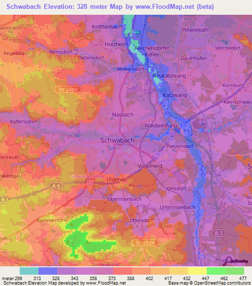 Schwabach,Germany Elevation Map