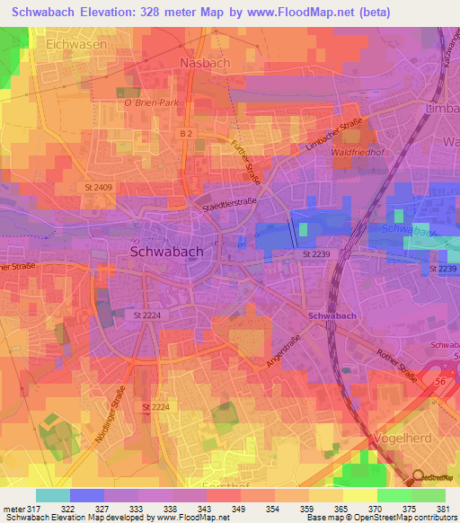 Schwabach,Germany Elevation Map