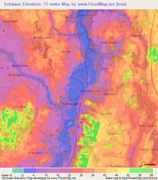 Schwaan,Germany Elevation Map