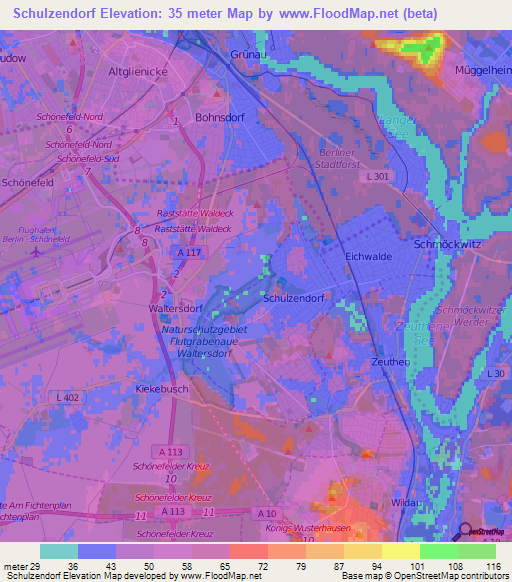 Schulzendorf,Germany Elevation Map