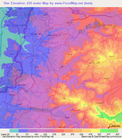 `Illar,Palestinian Territory Elevation Map