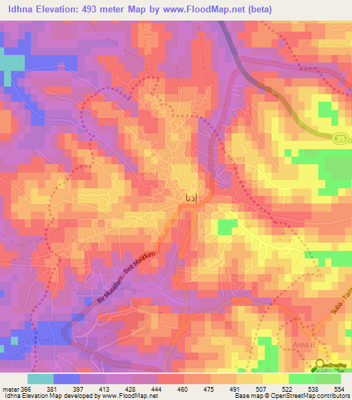 Idhna,Palestinian Territory Elevation Map