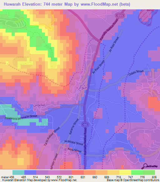 Huwarah,Palestinian Territory Elevation Map