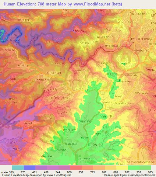 Husan,Palestinian Territory Elevation Map