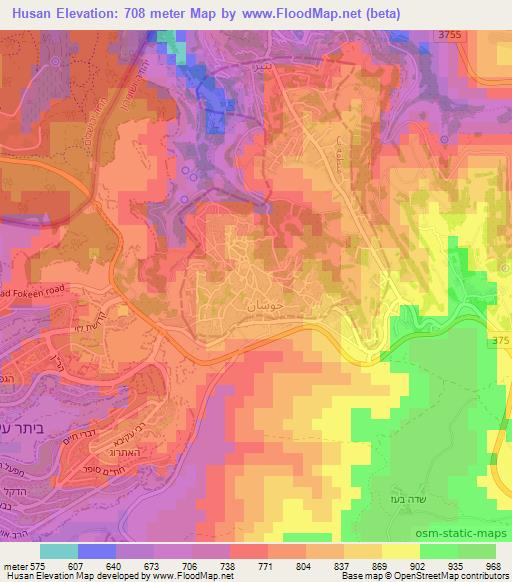 Husan,Palestinian Territory Elevation Map