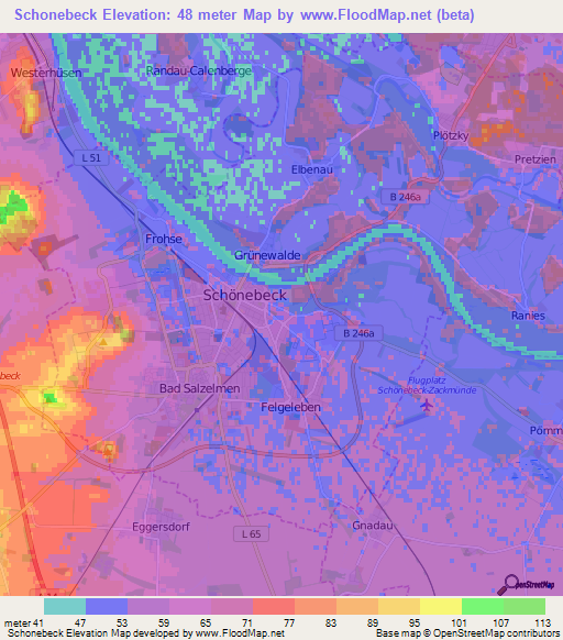 Schonebeck,Germany Elevation Map