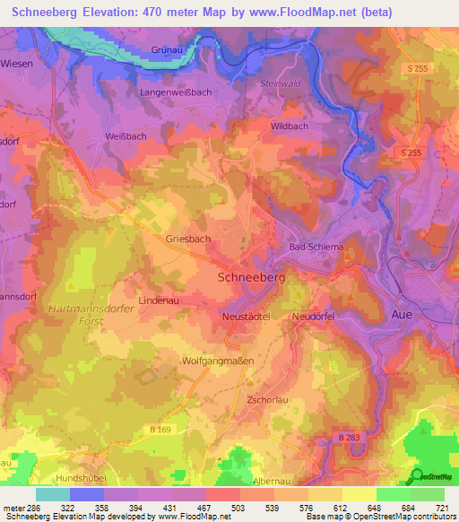 Schneeberg,Germany Elevation Map