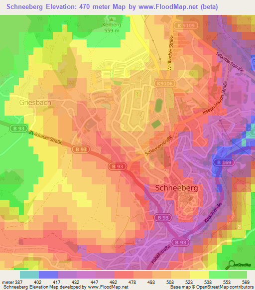 Schneeberg,Germany Elevation Map