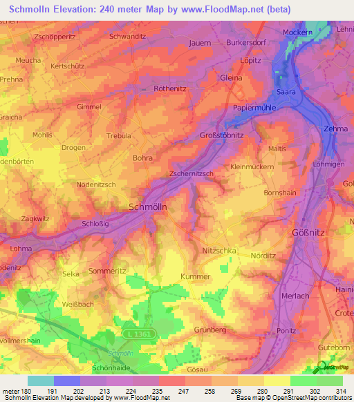 Schmolln,Germany Elevation Map