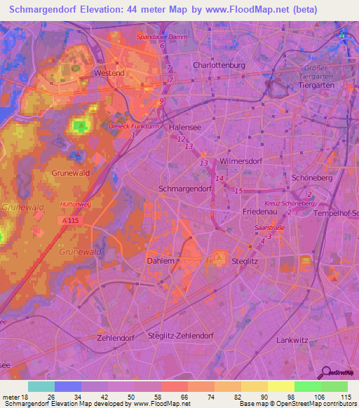 Schmargendorf,Germany Elevation Map