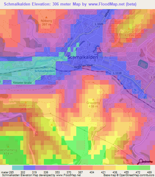 Schmalkalden,Germany Elevation Map