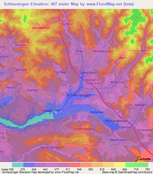 Schleusingen,Germany Elevation Map