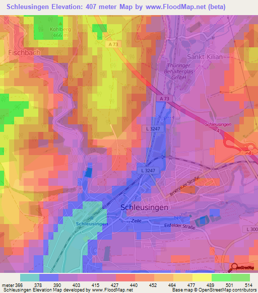 Schleusingen,Germany Elevation Map