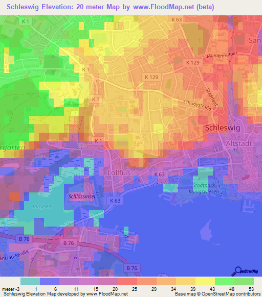 Schleswig,Germany Elevation Map