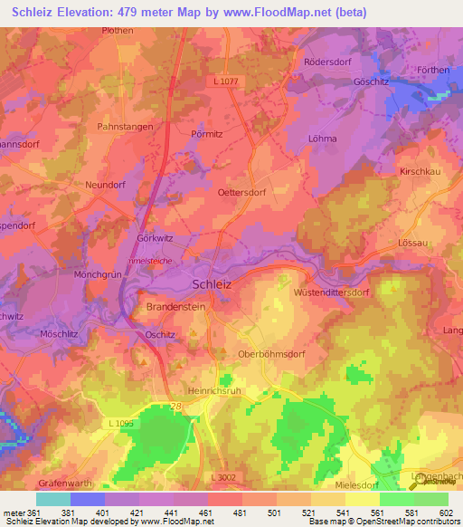 Schleiz,Germany Elevation Map