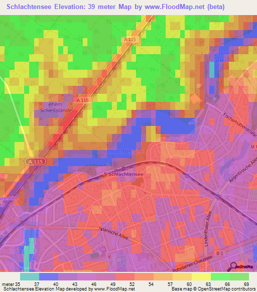 Schlachtensee,Germany Elevation Map