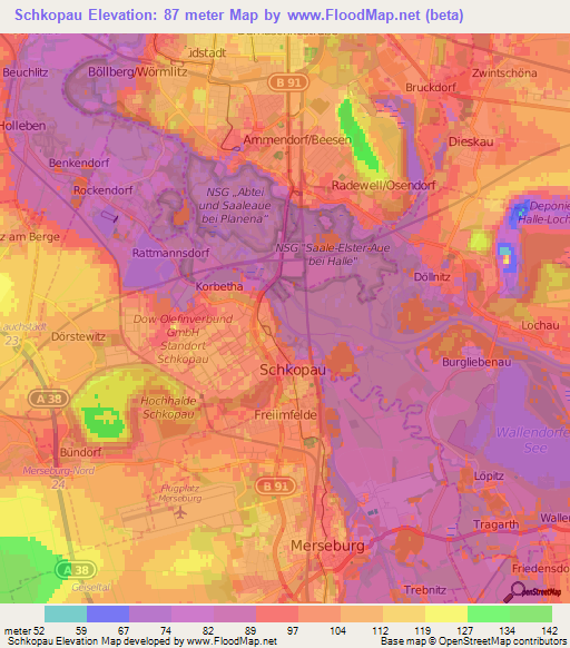 Schkopau,Germany Elevation Map