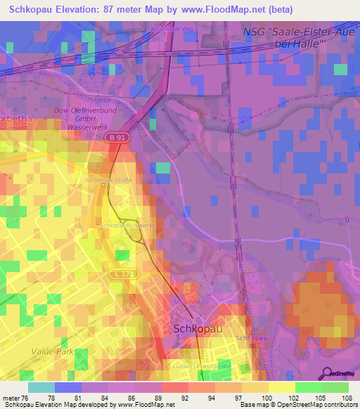 Schkopau,Germany Elevation Map