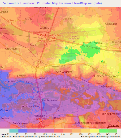 Schkeuditz,Germany Elevation Map