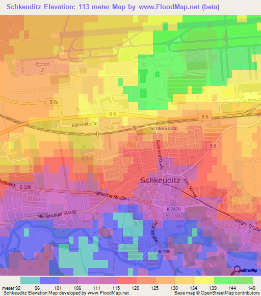 Schkeuditz,Germany Elevation Map