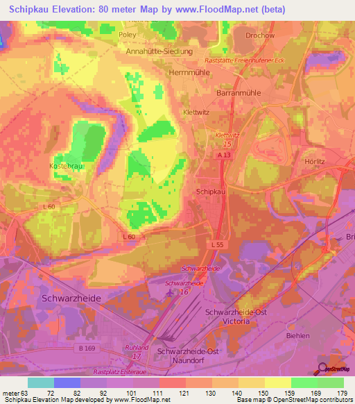 Schipkau,Germany Elevation Map