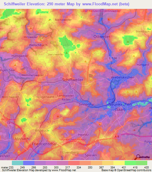 Schiffweiler,Germany Elevation Map