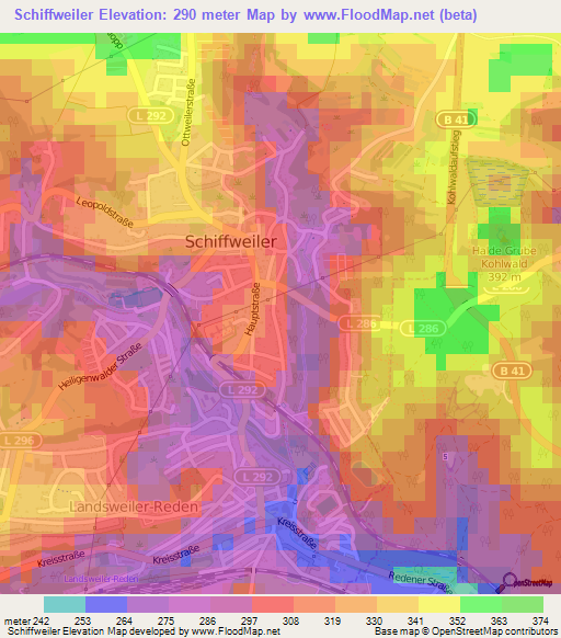 Schiffweiler,Germany Elevation Map