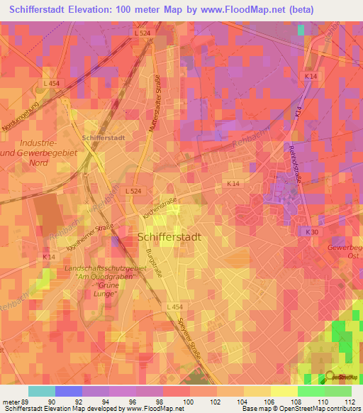 Schifferstadt,Germany Elevation Map