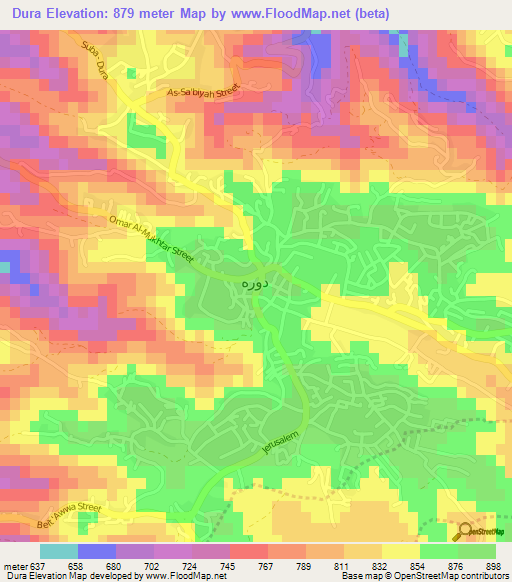 Dura,Palestinian Territory Elevation Map