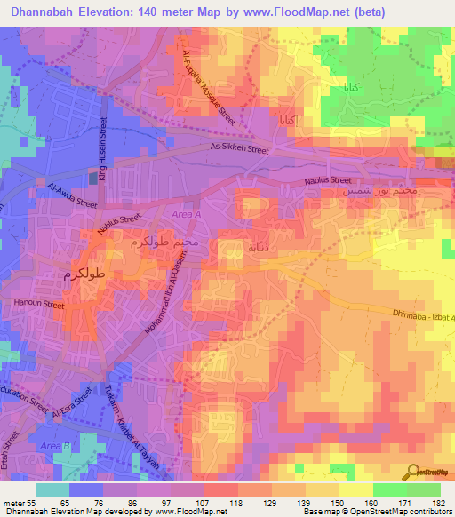 Dhannabah,Palestinian Territory Elevation Map