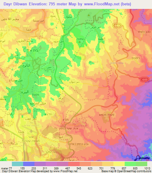 Dayr Dibwan,Palestinian Territory Elevation Map