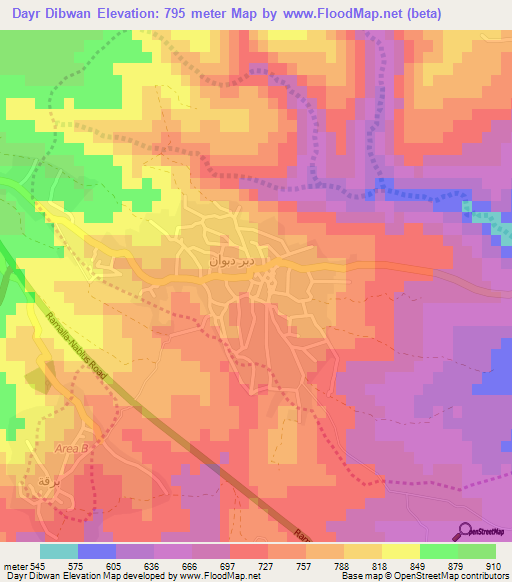 Dayr Dibwan,Palestinian Territory Elevation Map