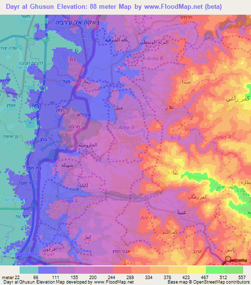 Dayr al Ghusun,Palestinian Territory Elevation Map