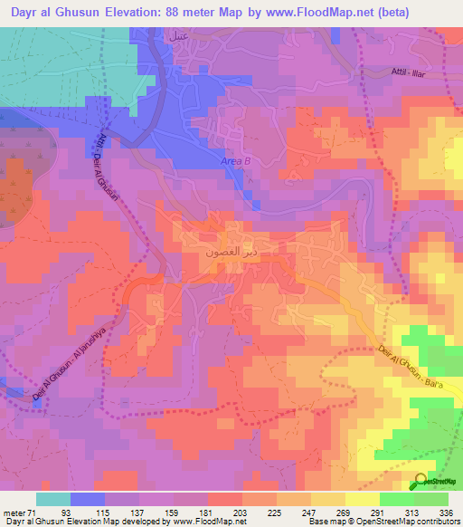 Dayr al Ghusun,Palestinian Territory Elevation Map
