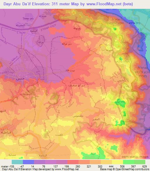 Dayr Abu Da`if,Palestinian Territory Elevation Map